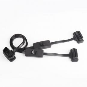 Car OBD2 1 in 2 with switch extension cable Flat cable one to two adapter cable 60CM